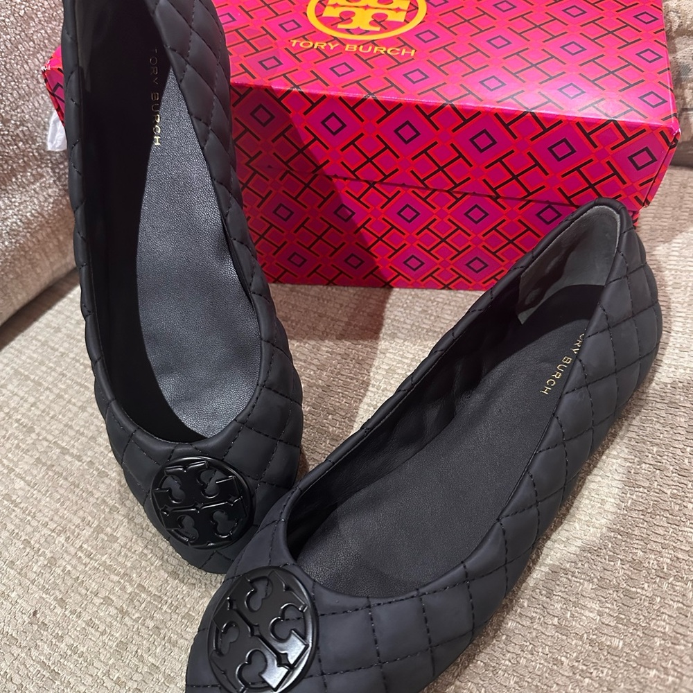 Tory Burch Black Quilted Ballet Flats